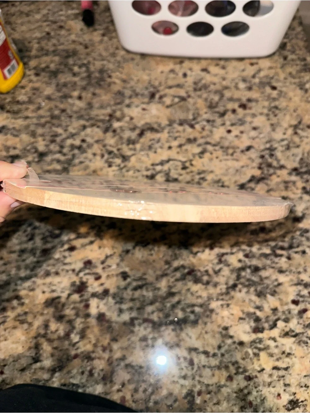 Round Wooden Charcuterie Board with Heart Handle - Natural Wood & Red Accents
